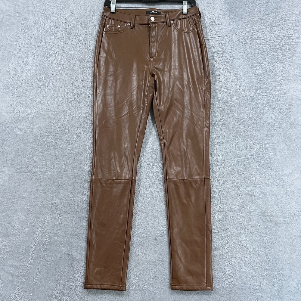 7 For All Mankind Pants Women Small Brown Stretch Faux Leather Skinny Grunge